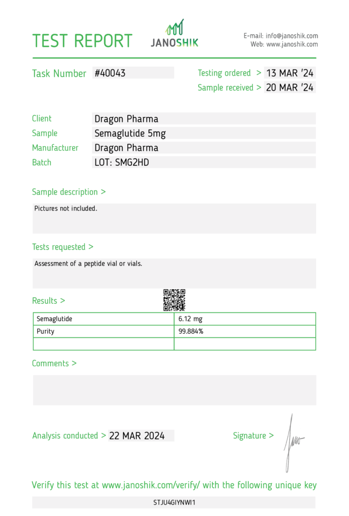 dragon pharma semaglutide lab test