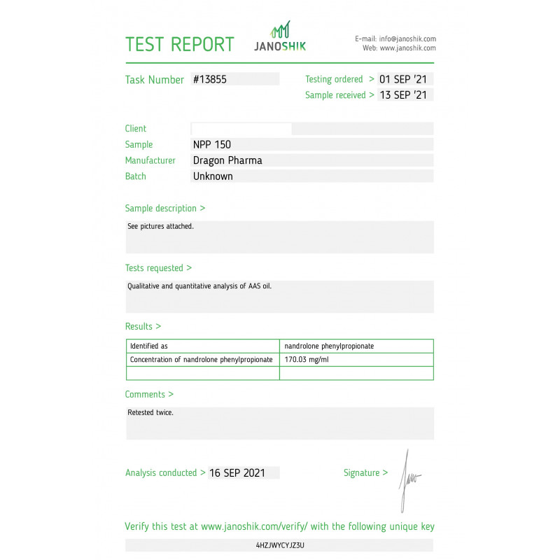 NPP 150 Lab Test Results